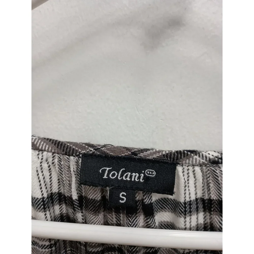 Vintage Emroidered Plaid Peasant Top - Black & White with Orange Accents